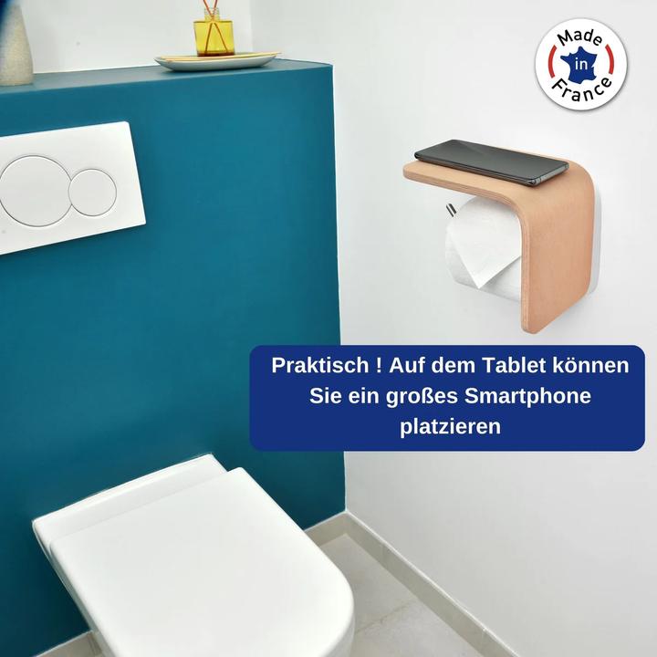 Image du produit Well Care Porte-rouleau de papier toilette en bois naturel avec étagère