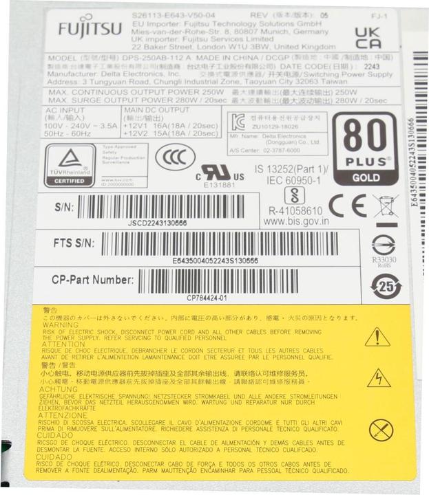Nährwerte und Zutaten Fujitsu 38066186 (250 W)