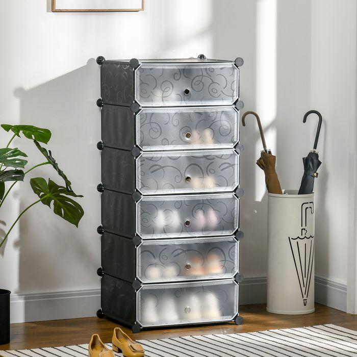 Produktbild Swisshandel24 Schuhregal Aufbewahrungbox DIY Steckregal für 6 Paar Schuhe Schuhkarton für Flur Kunststoff Stahl Sc (49 x 36.5 x 108 cm)