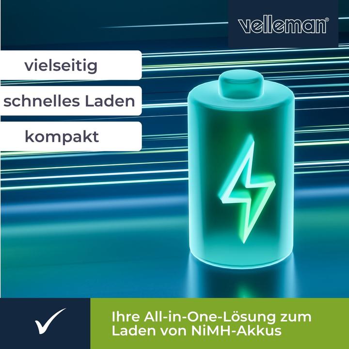 Image du produit Velleman Chargeur/D?chargeur universel rapide pour batteries Nimh avec affichage LCD et sortie USB