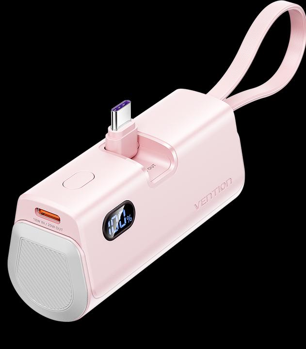 Produktbild Vention LED Display 4800mAh Power Bank (USB-C + Lightning + USB-C) 22.5W Pink Foldable USB-C Type (4800 mAh, 22.50 W, 17760 Wh)
