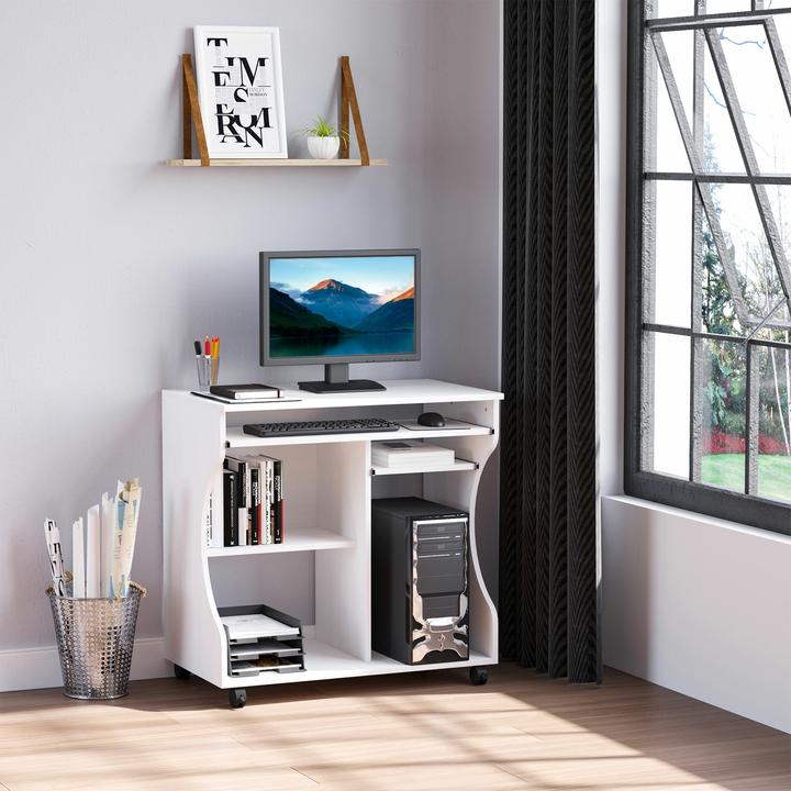 Produktbild Homcom Computertisch mit Rollen und Ablageflächen (80 x 48 x 76 cm)