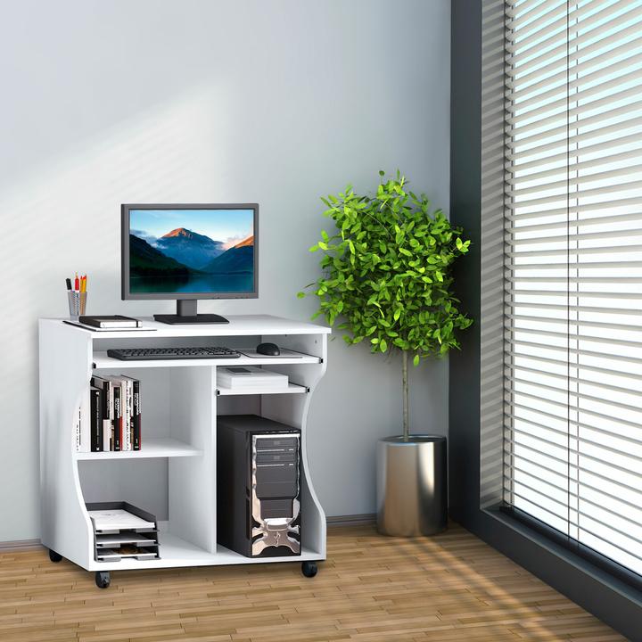 Produktbild Homcom Computertisch mit Rollen und Ablageflächen (80 x 48 x 76 cm)