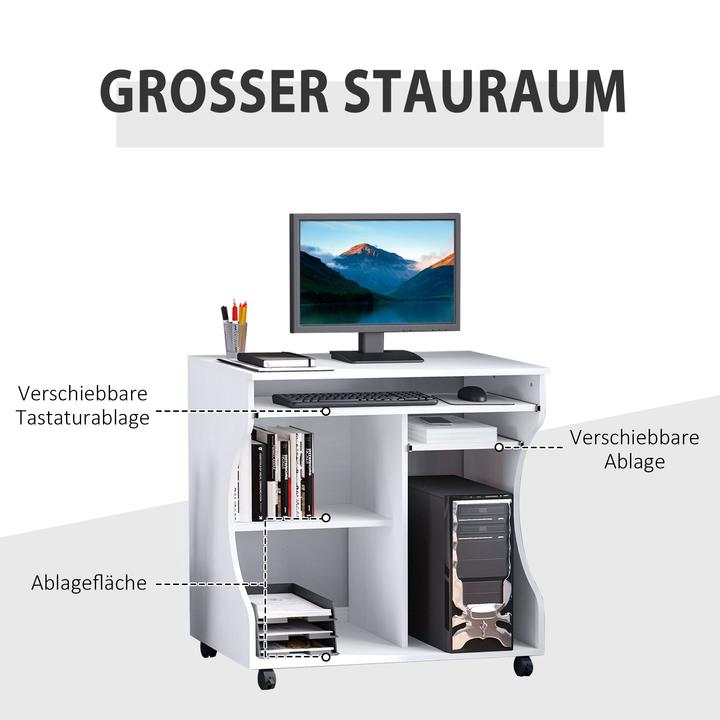 Produktbild Homcom Computertisch mit Rollen und Ablageflächen (80 x 48 x 76 cm)