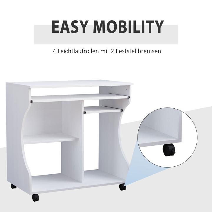 Produktbild Homcom Computertisch mit Rollen und Ablageflächen (80 x 48 x 76 cm)