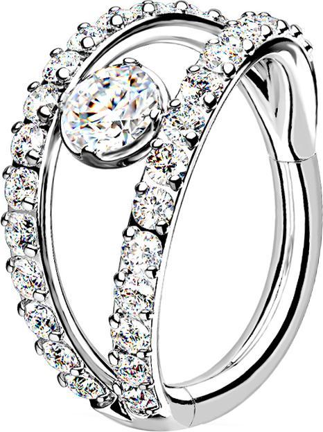 Immagine prodotto Star Piercing Anello a micro segmenti con cerniera in argento doppio con cristalli e cristallo (Acciaio chirurgico 316L, senza ottone)