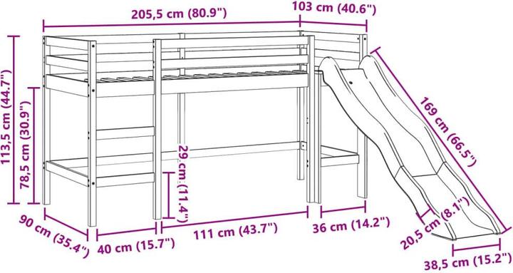 Produktbild VidaXL Kinderhochbett mit Tunnel & (90 x 200 cm)