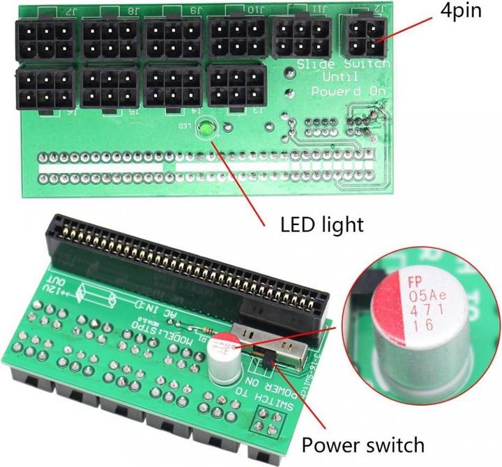 Actual product image PowerGuard Adapter for HP Server Power Supply 9x 6-pin PCI-E Breakout Board
