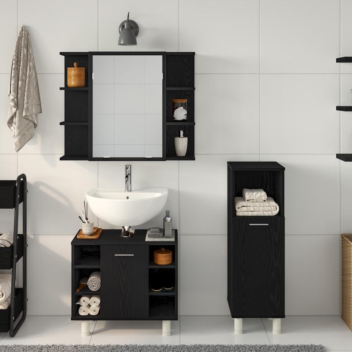 Produktbild VidaXL Badezimmermöbelset Set aus 3 Schwarzes Eichen Holzwerkstoff