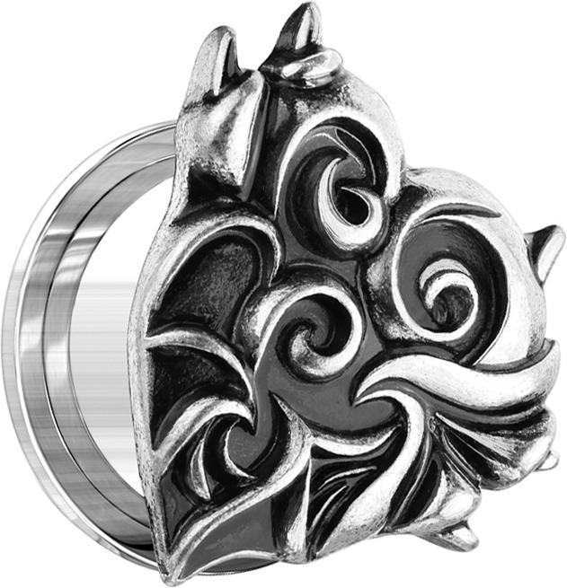 Star Piercing Flesh Plug altsilber Teufelsherz (Messing, Chirurgenstahl 316L)
