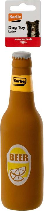 Actual product image Karlie Latex Dog Toy beer bottle with squeaker in display