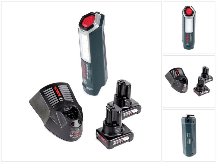 Bosch Professional GLI 12V-300 Lampe sans fil + 2x Batteries GBA 12V 6,0 Ah + Chargeur GAL 1230 (300 lm)