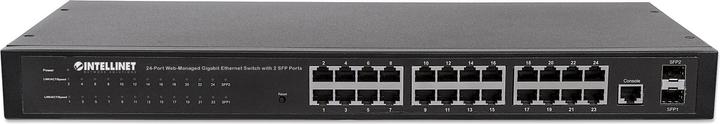 Produktbild Intellinet 24-Port Web-Managed Gigabit Ethernet Switch mit 2 SFP Ports 24 x 10/100/1000 Mbit/s RJ45 Ports +... (24 Ports)