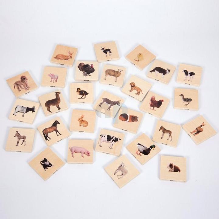 Image du produit TickiT Jeu de paires d'images d'animaux domestiques (Mémo) en bois (28 pièces) (Français, Allemand, Anglais, Italien)