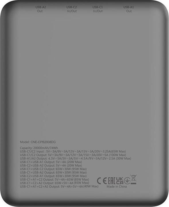 Produktbild Canyon Powerbank PB-2008 LED 20000 mAh PD100W QC3.0 ciemnoszary (CNE-CPB2008DG) (20000 mAh)