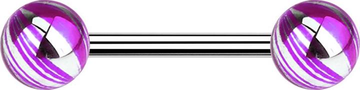 Actual product image Star Piercing Barbell silber mit zwei Kugeln violett elektrisch Beschichtet (without brass, Surgical steel 316L)