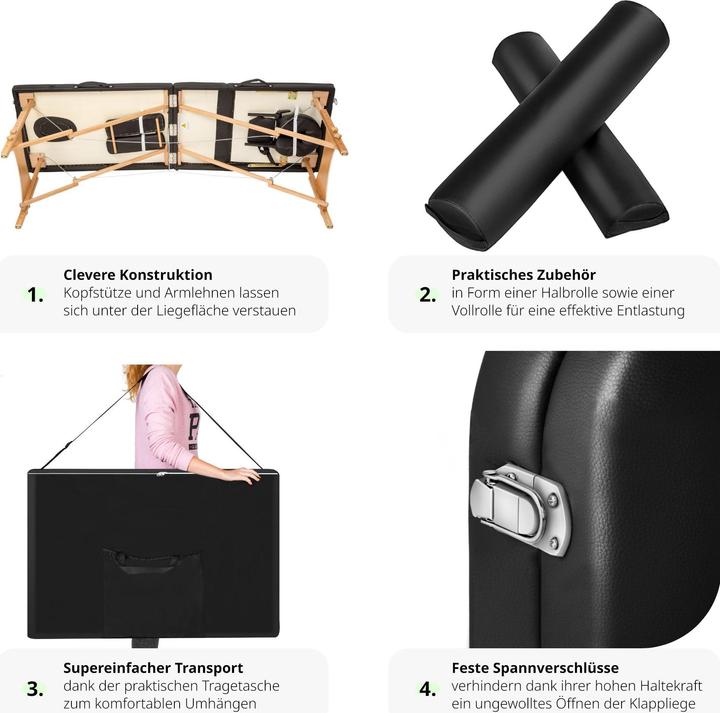 Produktbild tectake 2 Zonen Massageliege-Set Freddi mit 5cm Polsterung, Rollen und Holzgestell
