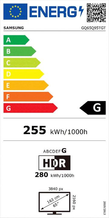Energie-Label Samsung GQ65Q95TGT - 163 cm (65") Klasse Q95T Series QLED TV - Smart TV - 4K UHD (2160p) 3840 x 2... (65", QLED, 4K)