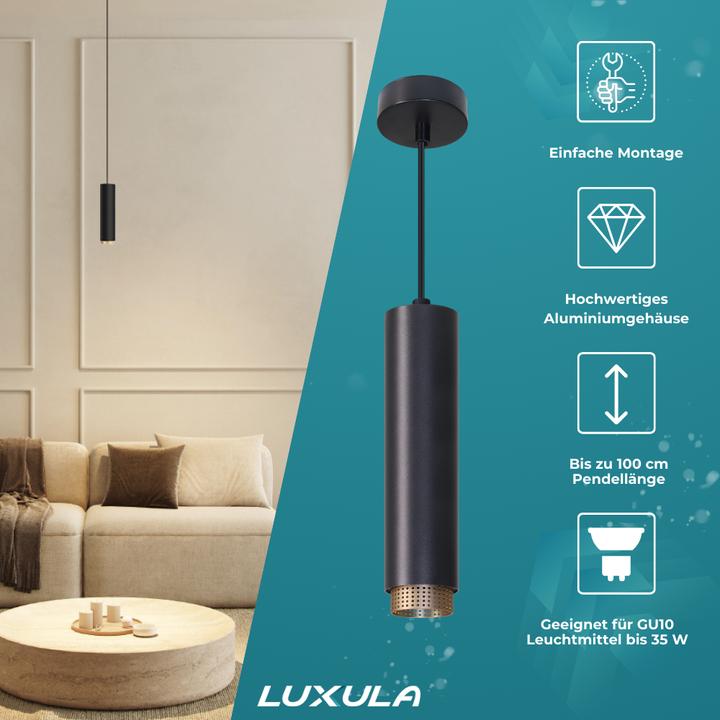 Actual product image Luxula LED pendant light, black/gold, 1-bulb (GU10)