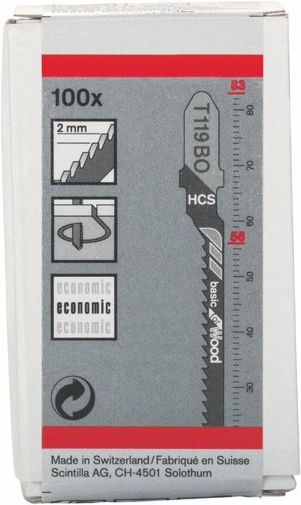 Image du produit Bosch Professional Zubehör Lame de scie sauteuse T 119 BO Basic for Wood, pack de 100