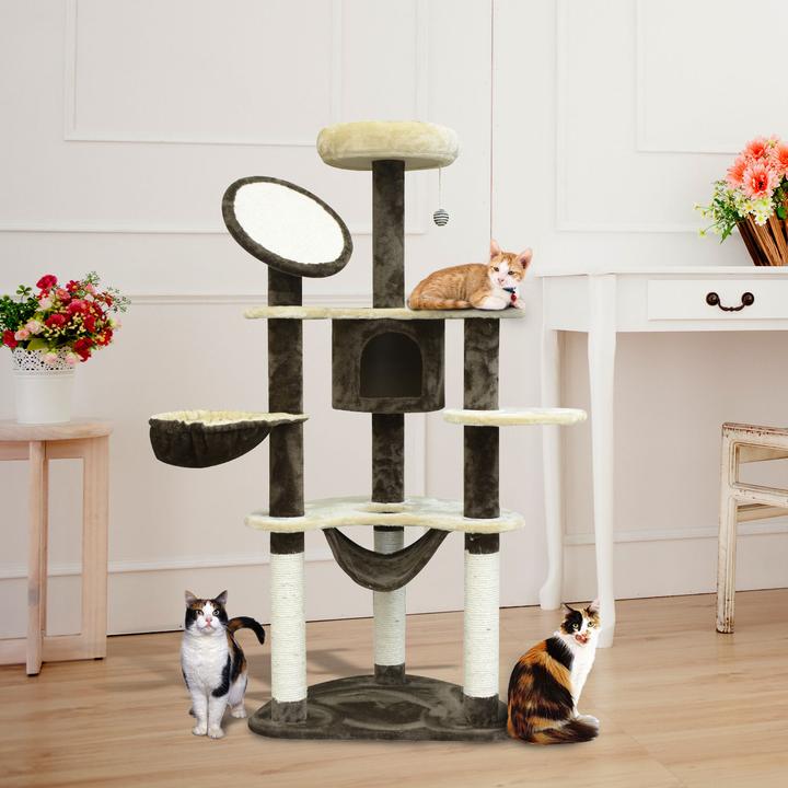Produktbild PawHut Katzenbaum mit Sisalsäulen (153 cm, Kaffeebraun)
