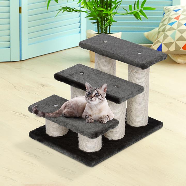 Produktbild PawHut Katzentreppe mit 3 Stufen (34 cm, Grau)