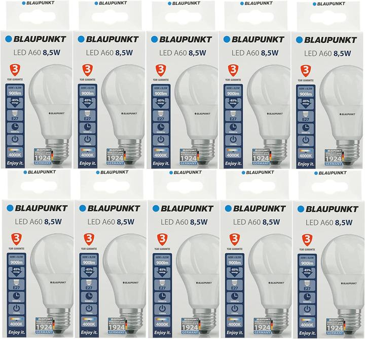 Produktbild Blaupunkt LED E27 Glühbirne - 9W - Neutralweiss 4000K - Led Lampen - 10-er Pack (E27, 9 W, 900 lm, 10 x, E)