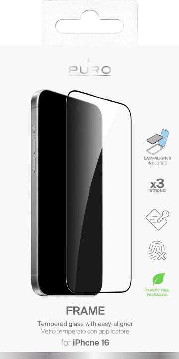 Immagine prodotto Puro Vetro temperato con cornice e applicatore incluso per iPhone 16 (1 Pezzo/i, Apple iPhone 16)