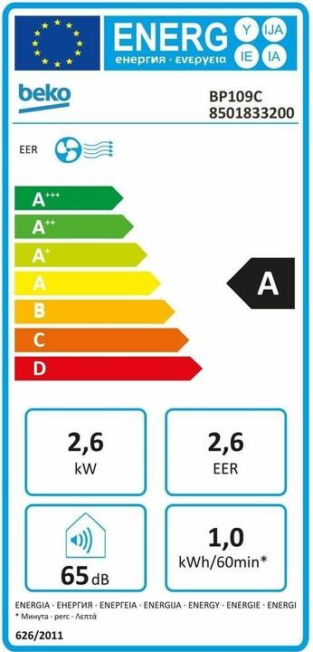Etichetta energetica Beko BP109C (45 m², 8871 BTU/h)