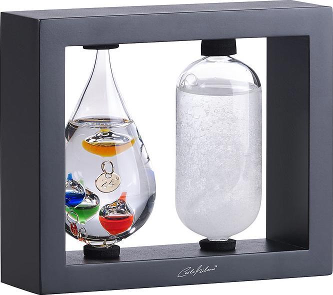 Produktbild Carlo Milano 2in1-Galileo-Thermometer und Sturmglas mit elegantem Holzrahmen, schwarz