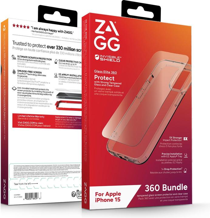 Immagine prodotto Zagg Invisibleshield Bndl Vetro (1 Pezzo/i, Apple iPhone 15)
