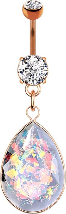 Star Piercing Banane rosegold mit zwei Kugeln Kristall silber Anhänger Opalite Stein Glitter (Messing, Chirurgenstahl 316L)