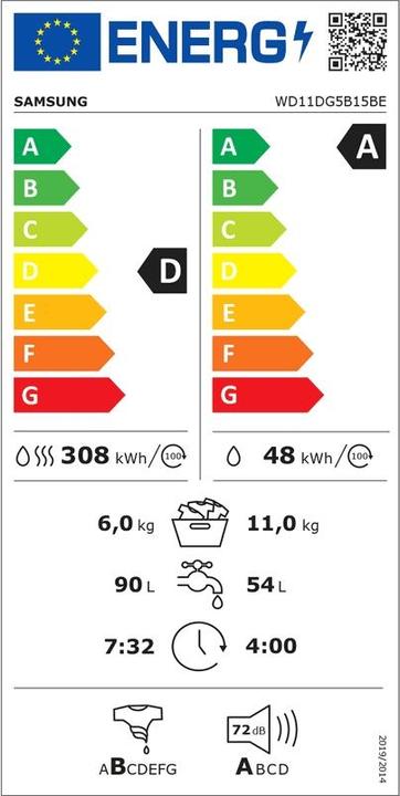 Etichetta energetica Samsung WD11DG5B15BEET Lavasciuga Crystal WiFi 116Kg Ecobubble