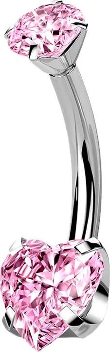 Star Piercing Banane silber mit Kristall und Kristallherz pink (ohne Messing, Titan G23)