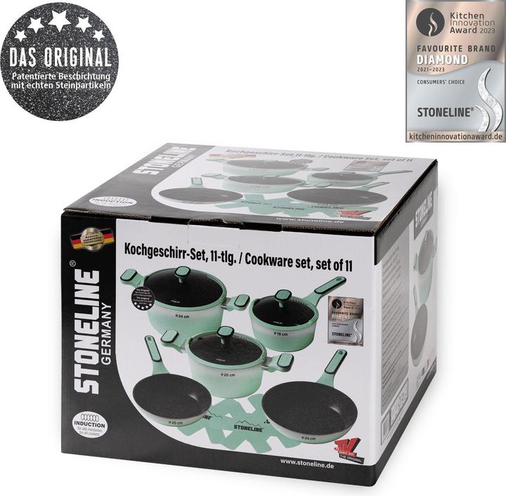 Produktbild Stoneline Mint Kochgeschirr-Set 11-teilig mit Deckeln, beschichtete Töpfe & Pfannen (Pfannenset + Topfset, Keramik)