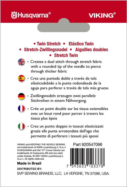 Produktbild Husqvarna Zwillingsnadel Stretch 75/11, Breite 2,5 mm