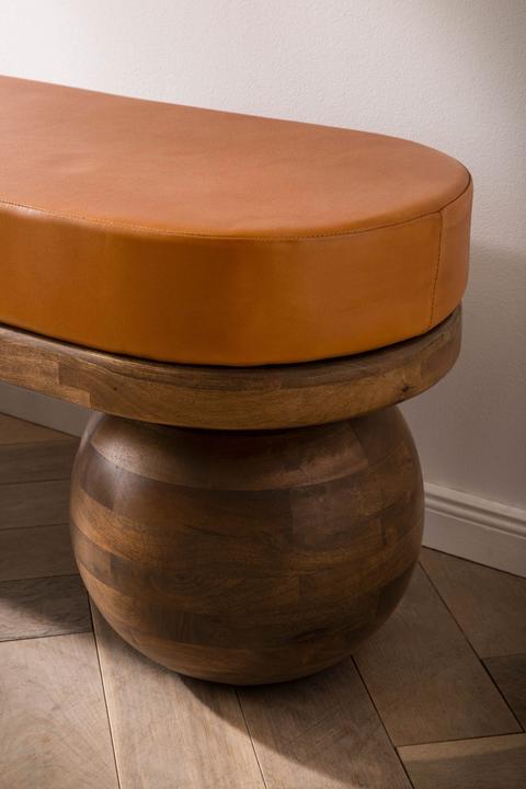 Actual product image FineBuy Sitzbank Flurbank Echtleder Holz Massiv 140 cm Polsterbank Bank Braun (140 cm)