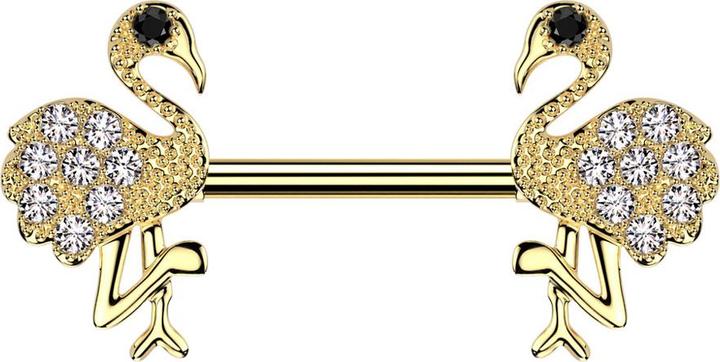 Star Piercing Barbell vergoldet mit zwei Flamingo vergoldet Kristalle silber (Messing, Chirurgenstahl 316L)