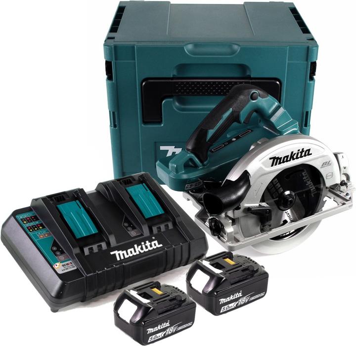 Actual product image Makita DHS 782 PT2J Cordless hand-held circular saw 36V (2x18V) 190 mm brushless in Makpac + 2x 5.0 Ah