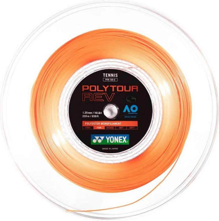 Actual product image Yonex TPTR125-2YX Poly Tour Rev 125 roll 200m bright orange, 1.25mm