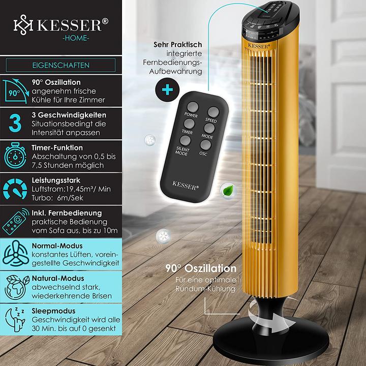 Immagine prodotto Kesser Ventilatore a torre con telecomando, 90 cm, oro (51.50 dB)
