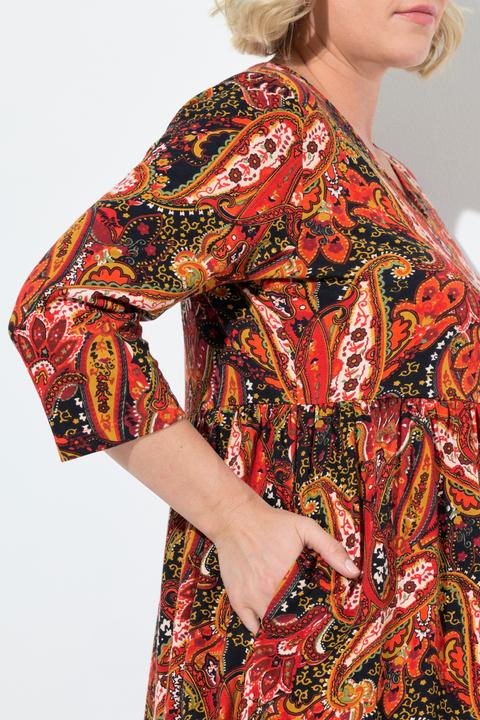 Produktbild Ulla Popken Jersey-Maxikleid, Paisley, A-Linie, V-Ausschnitt, 3/4-Arm (42, 44)