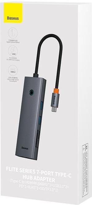 Actual product image Baseus Hub 7w1 UltraJoy 7-Port ( USB-C to 1xHDMI4K@30Hz + 2xUSB 3.0 + 1xPD +RJ45 + SD/TF3.0) (7 Ports)
