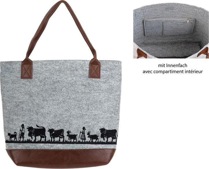 Angela Bruderer Shopper aus Filz Grau mit Stickerei «Alpaufzug»