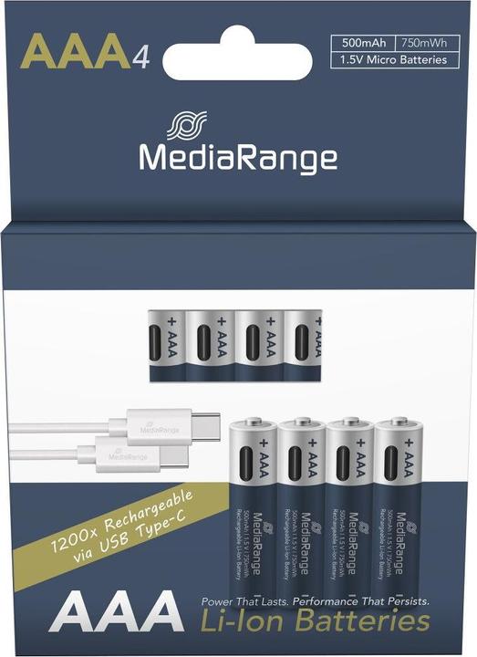 MediaRange Oplaadbare USB-C (4 Pcs., AAA, 500 mAh)