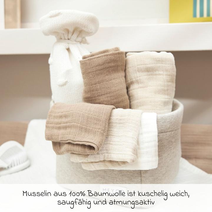 Actual product image Meyco Baby Uni washing gloves - pack of 3 - pre-washed muslin - offwhite/soft sand/taupe - 20x17cm