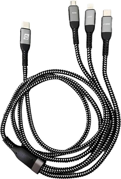 Produktbild IWH USB-Ladekabel USB-C®, USB-Micro-A Buchse, Apple Lightning Stecker 1.2 m 0 (1.20 m, USB 3.0, 100 W)