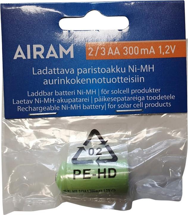 Actual product image Airam Rechargeable battery NiMH-akkuparisto Solar- tuotteille, 2/3 AA,, 1 kpl (1 pcs., 2/3 AA, 300 mAh)