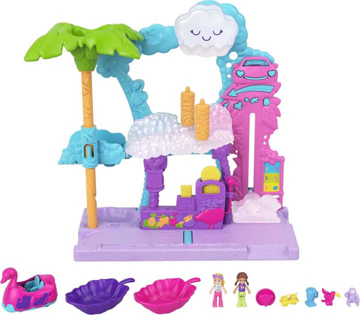 Polly Pocket Pollyville flamingo fun car wash