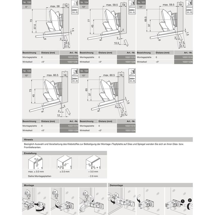 Produktbild Blum Topfband CLIP top CRISTALLO für Glas- und Spiegeltüren und Glasvi